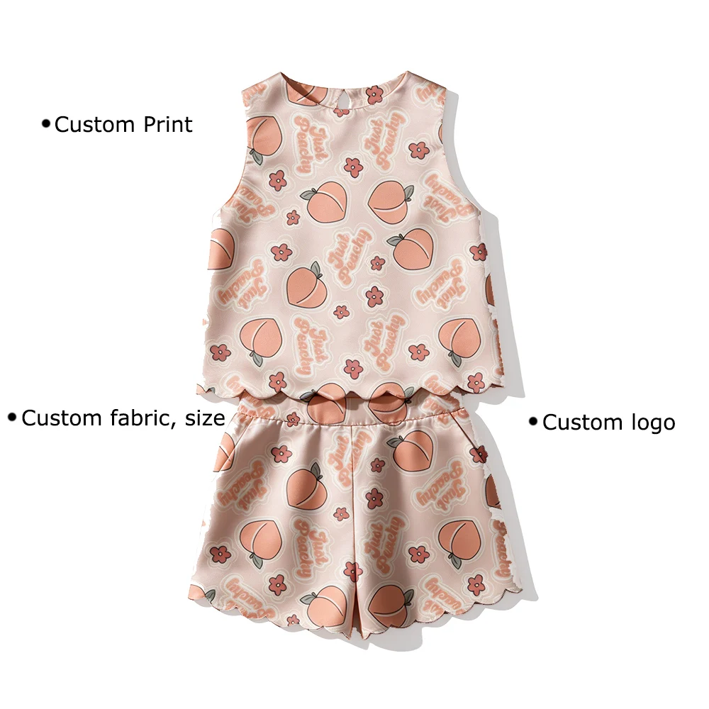 Summer Girls' Custom Casual Suit with Comfortable Fabric, Customizable Logo, Sleeveless Shorts Children's Set - Image 2
