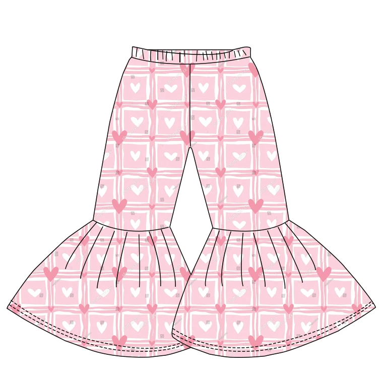 Custom Bow & Heart Printings Bell Bottom Pants for Girls Kids Flare Pants for Baby Girls on Valentines Day - Image 5