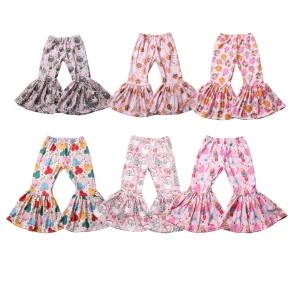 New Arrival Child Cartoon Beauty Print Bell Bottoms Fall Flared Pants Trousers Christmas Painting Baby Girl Pant