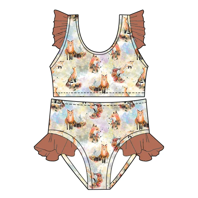 Low MOQ Wholesale Girls Custom Printing Summer Two-Piece Bathing Swimsuit Baby Fashion Design Sweet Swimwear - Image 3