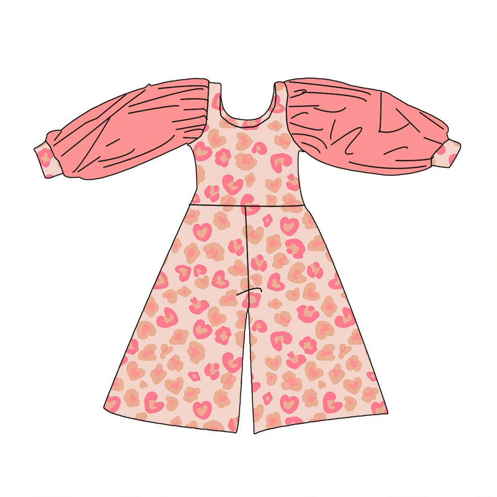 Hot Selling 0-16 Year Old Kids Girls Romper Long Puff Sleeve Custom Print Toddler Baby Kids Wide-legs Jumpsuits - Image 3