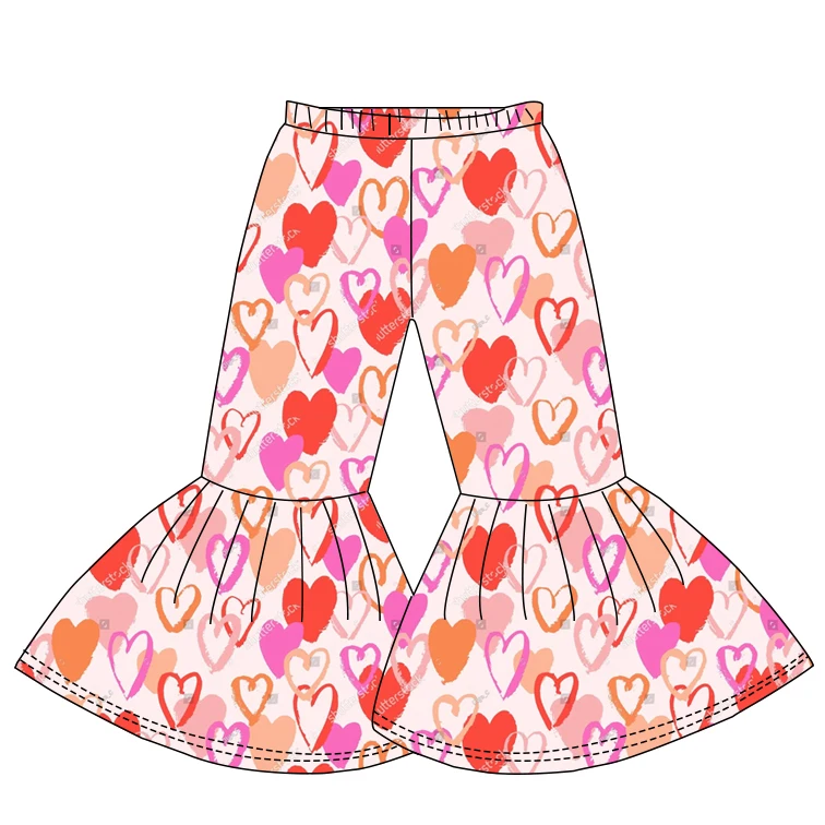 Custom Bow & Heart Printings Bell Bottom Pants for Girls Kids Flare Pants for Baby Girls on Valentines Day - Image 6