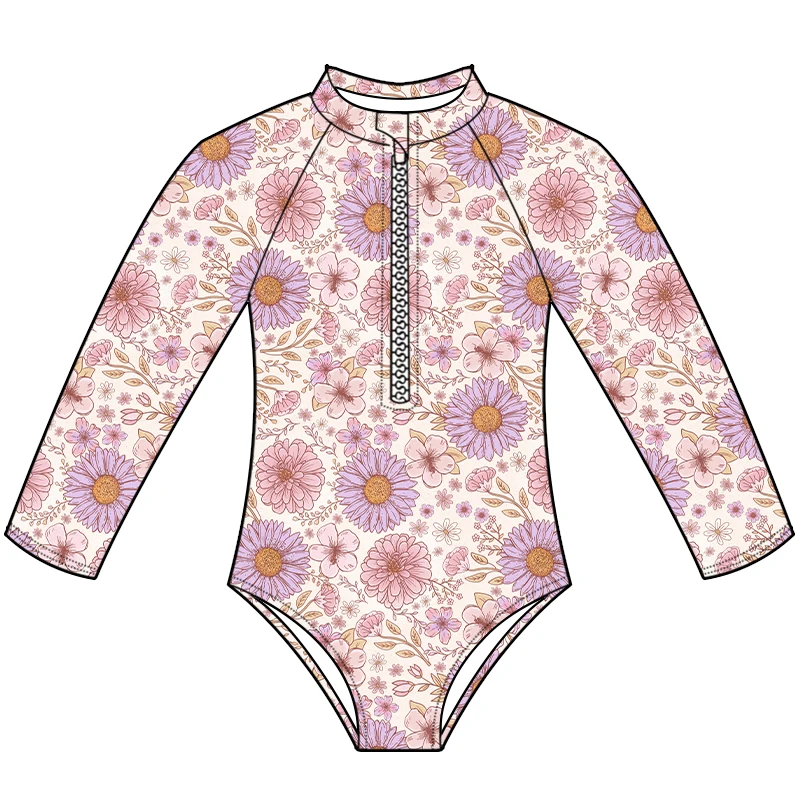 High Quality One Piece Swimsuits Quick Dry Eco-Friendly Floral Custom Design New Girls Swimwear for Kids Beachwear ODM - Image 2