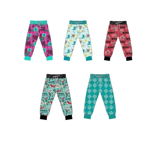 Autumn Children's Casual Sport Pants Boys Girls Western Print with Solid Pattern Soft Kids Long Pants with Custom Print Pockets