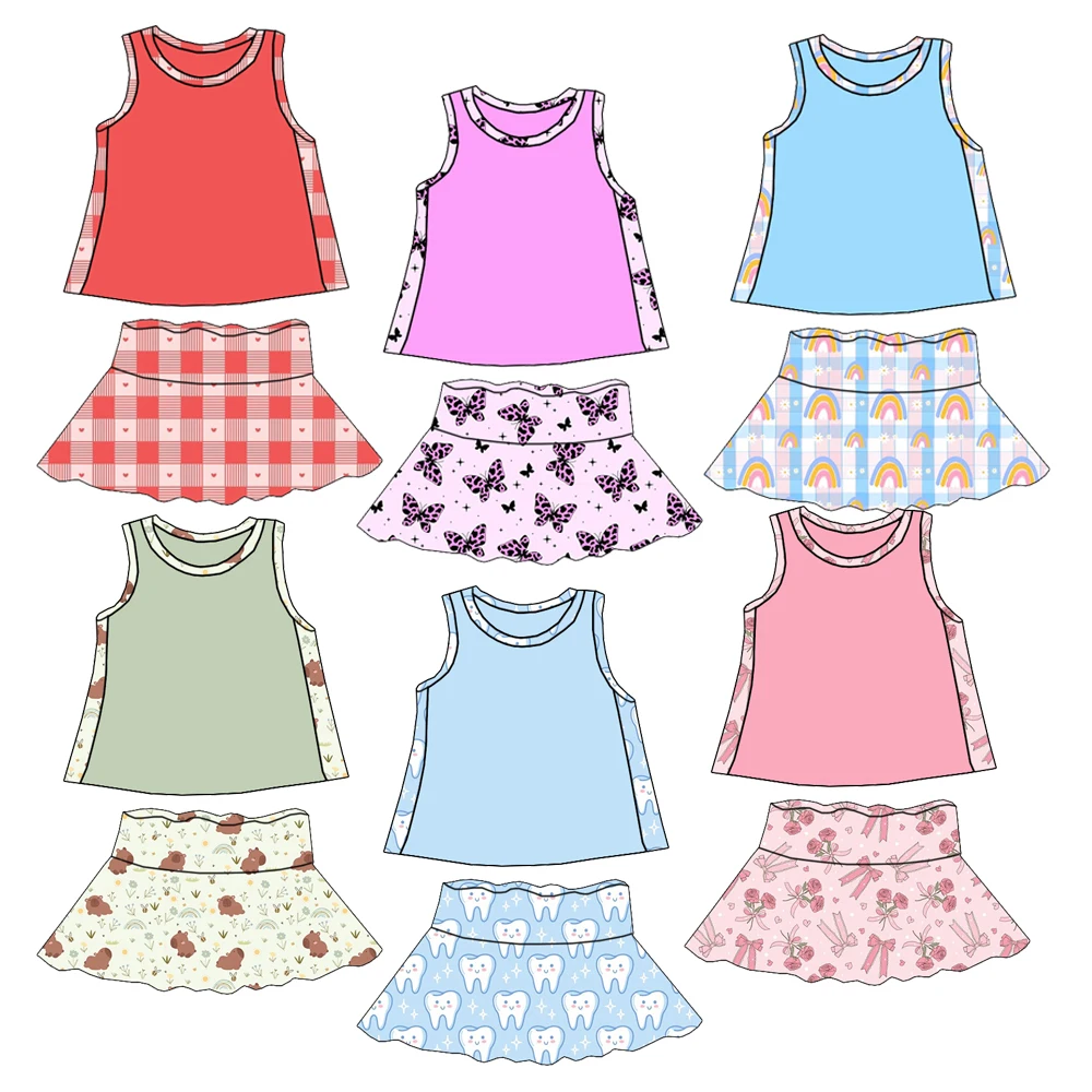 Unique Design Sleeveless Top Paired with Wide-waist Short Skirt Set - Cute Summer Casual Outfit for Girls