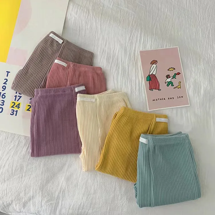 Newborn Infant Cheap Fashion Rib Knit Long Leggings Baby Custom Elastic Comfortable Trousers White String Plain Children Pants - Image 4