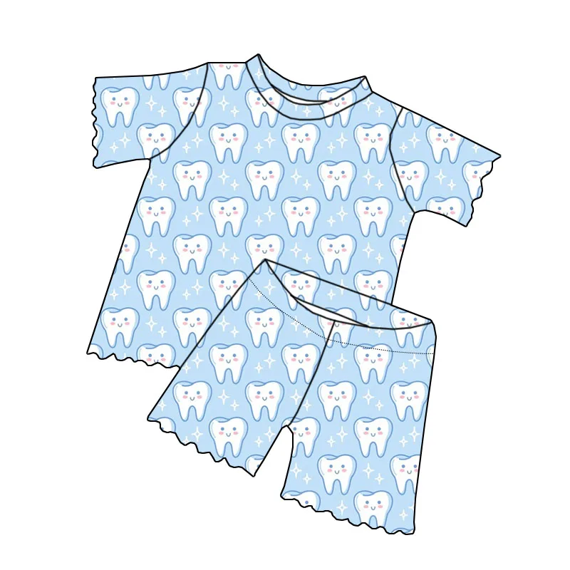 Newly Arrived Children's Short-sleeved Short-pants Set with Lace Design and Custom Pattern - Children's Clothing Set - Image 3