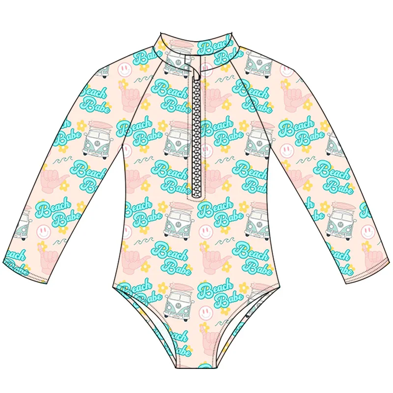 Summer Girl Beach Wear 0-16 Years Old Swimsuit Custom Print Kids Long Sleeve Bathing Suit With Zipper One-Piece Swimming Wear - Image 5