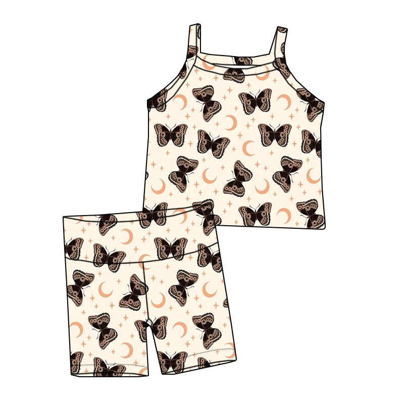 Summer Girls' Breathable Sleeveless Set with Custom butterfly Flowers and Comfortable Fabric Children's Cycling Pants Set - Image 2