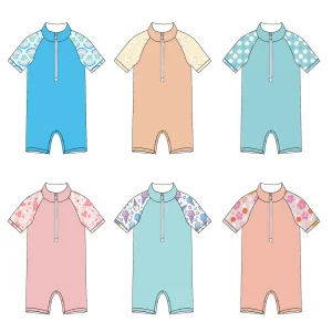Premium Summer Children's Short-sleeved Swimsuits Made of Sun-protective Fabric, Quick-drying All-in-one Pool Suits for Kids