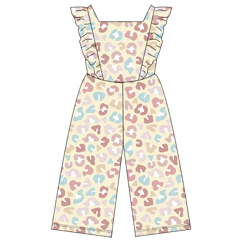 New Arrival Boutique Ruffle Sleeve Wide Leg Design Loose Style Girl One Piece Romper Round Neck Kids Baby Jumpsuit Overall - Image 3