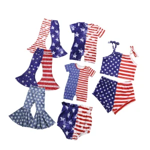 OEM Baby Boys Girls Clothing Sets Shirt Bloomers Casual  Romper Bell  Bottom Shorts Ribbed Milk Silk Fabric Prints Kids Clothing