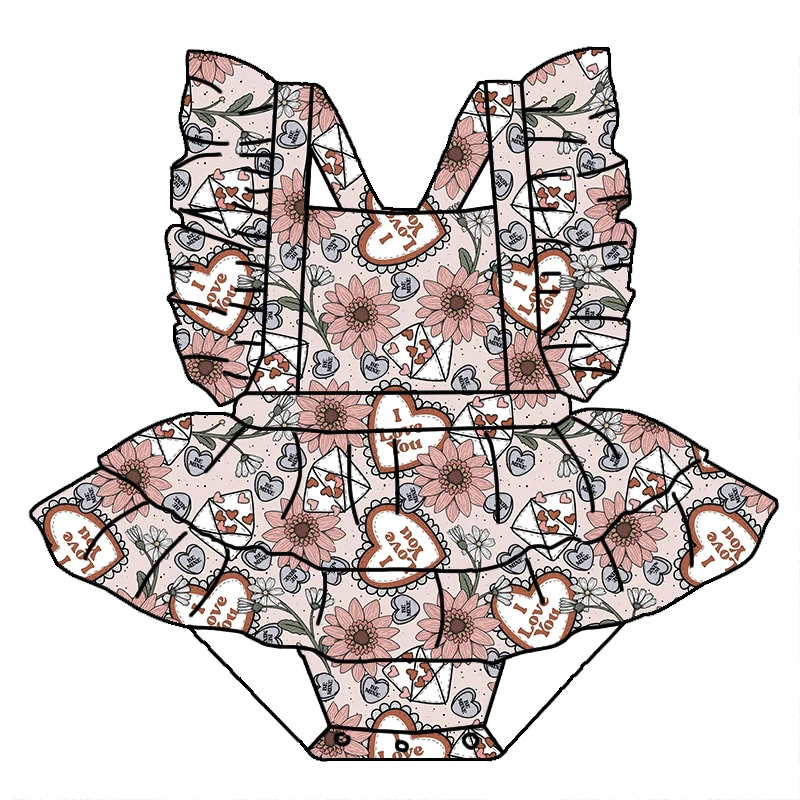 Wholesale Children Clothing High Quality Custom Prints Valentine's Day Lovely Baby Skirted Romper - Image 3