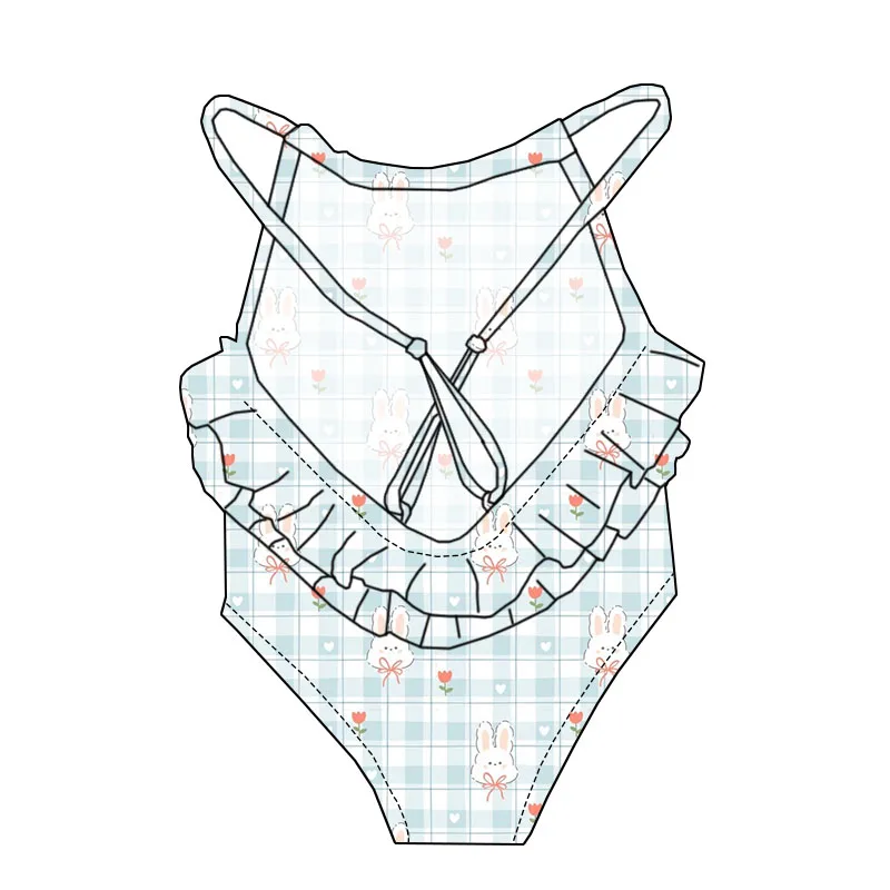 Huorong Fashion Quick-drying Girls' Summer Swimsuit After Being Strapped up with a Ruffled Onesie Little Girls' Beach Swimsuit - Image 4