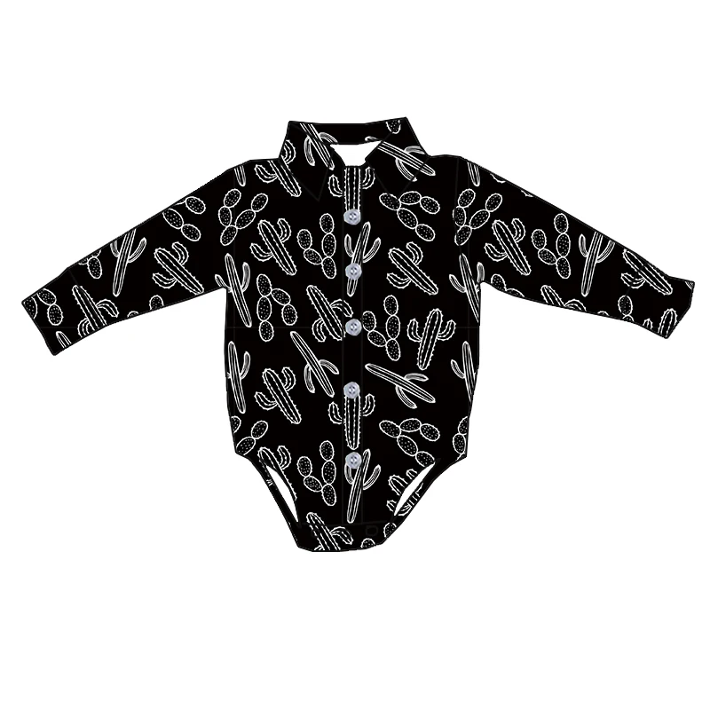 New Design Baby Rompers Long Sleeve Button up Romper Western Custom Print Toddler Boys Leotards - Image 4