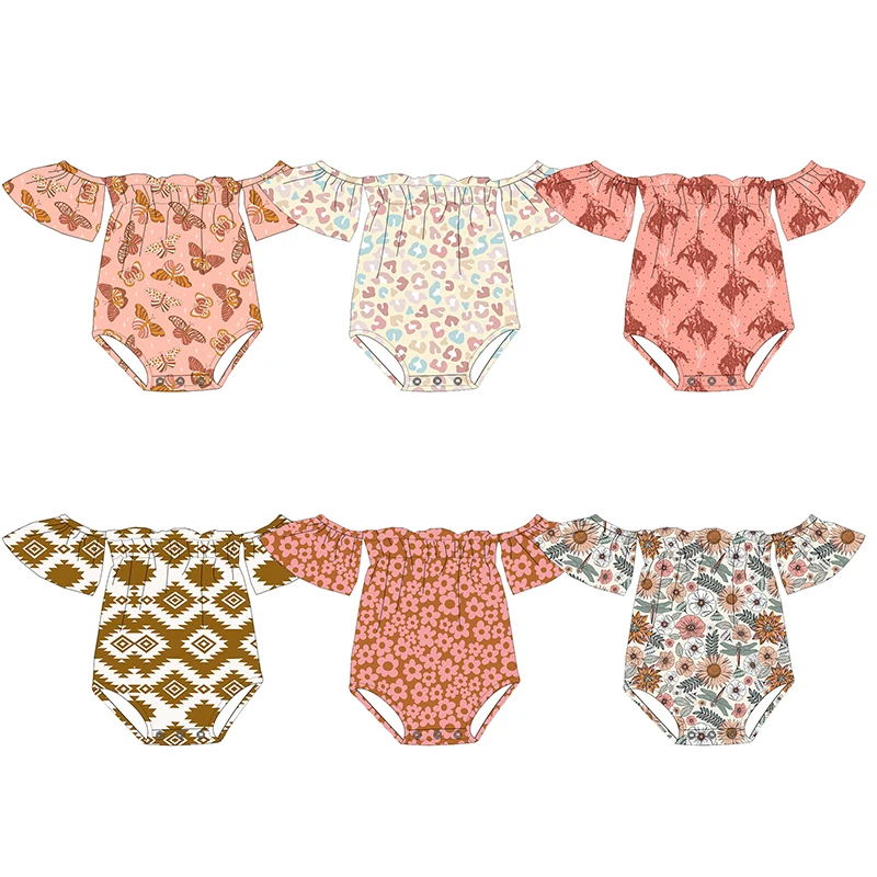 Trending Milk Silk Fabric Off Shoulder Design Snap Baby Leotard One Piece Summer Fall Girl Bodysuit