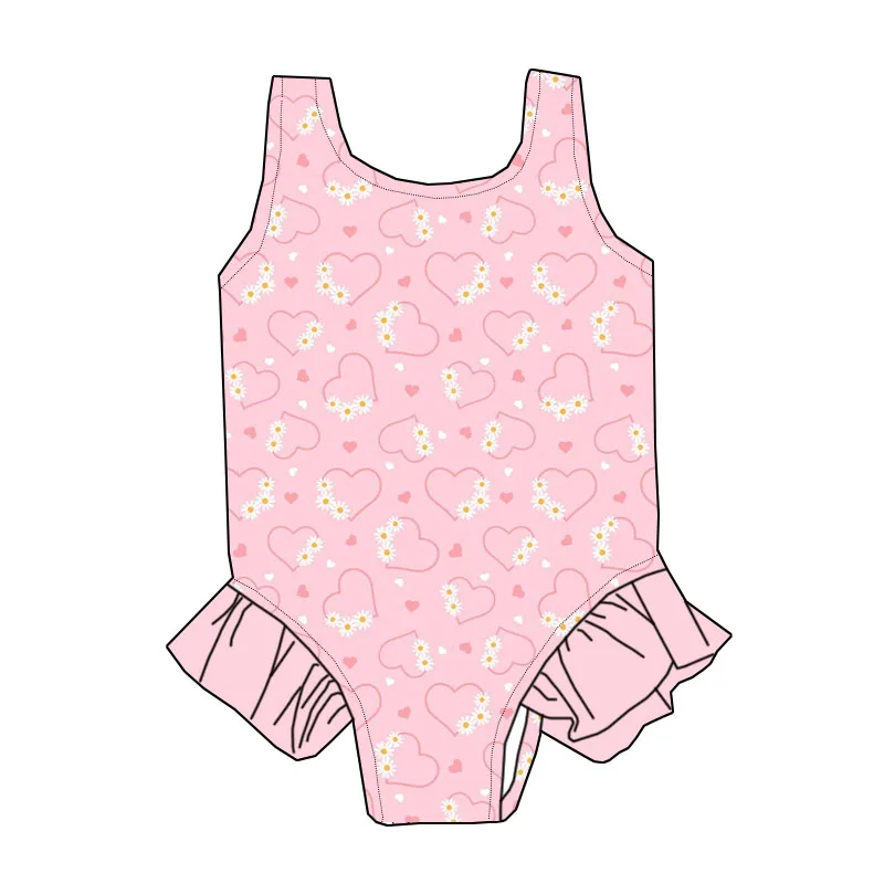 Factory Wholesale Custom Summer Girls' Swimwear Floral Pattern Sleeveless Lace Children's Beach Swimwear One-piece Swimwear - Image 3