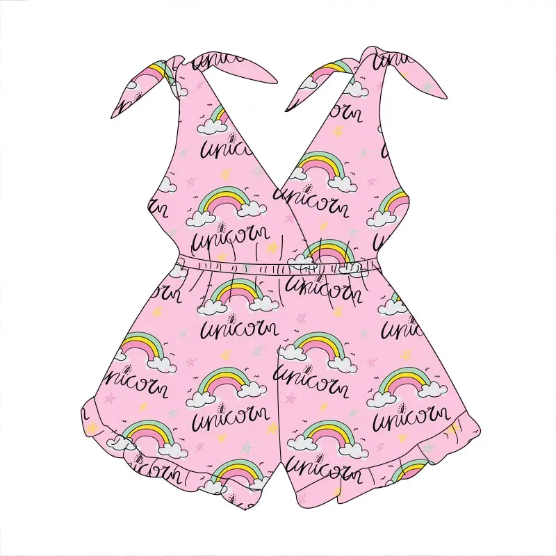 New Arrival Summer Baby Cute Halter Jumpsuit Lace-up Design Little Girl Jumpsuit Custom Print Milk Silk Fabric Baby Girl Clothes - Image 5