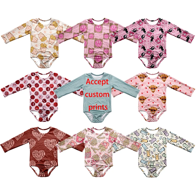Winter Spring Valentine's Day Long Sleeve Girl Leotard Soft Custom Print Newborn Baby Jumpsuit One Piece Romper
