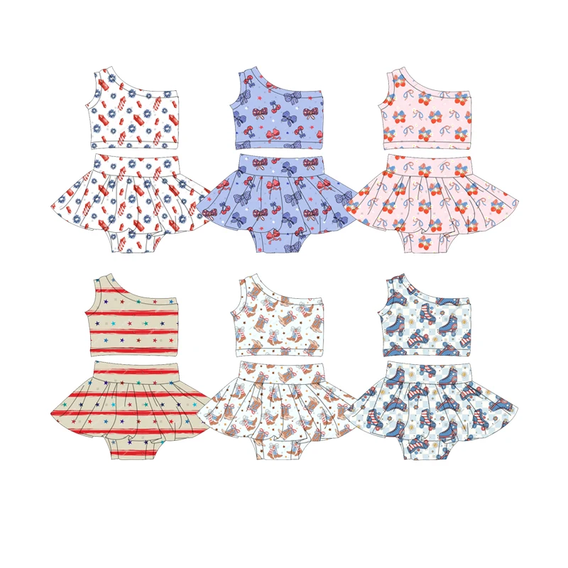 Wholesale Kids Girl Sleeveless Top with Skirts Set Soft Cotton Fabric Little Girl Outfits