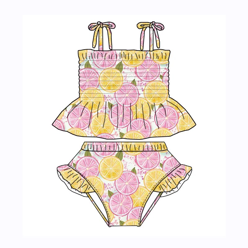 Factory-made Custom Printed Size Girls' Swimming Suit Set with Elastic Waistband, Top and Skirt for Girls' Swimsuits - Image 3