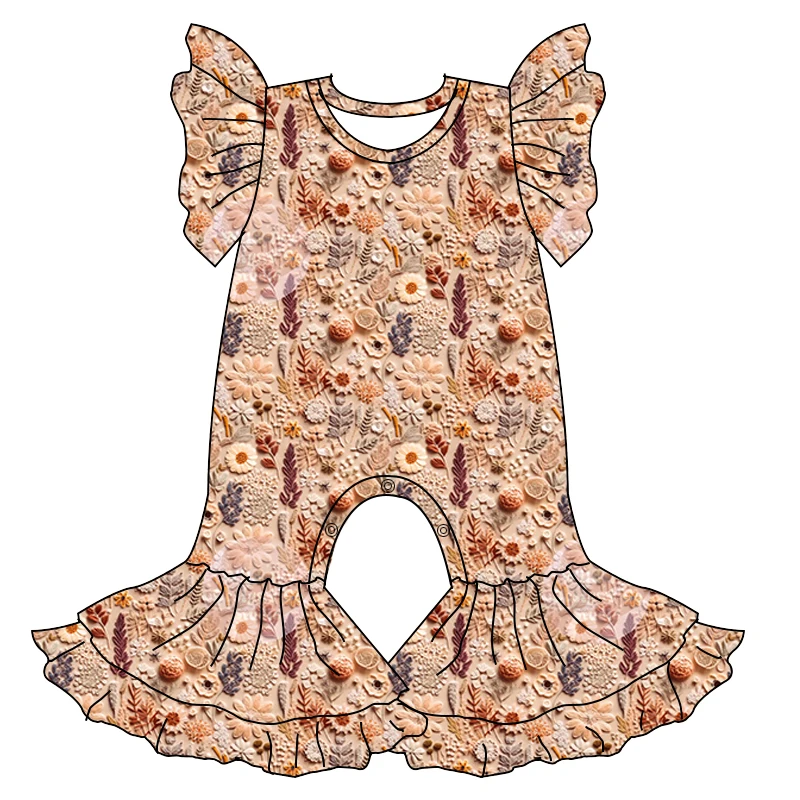 OEM Fall Double Layer Bells Girl One Piece Ruffle Romper Round Neck Milk Silk Fabric Jumpsuit Newborn Baby Clothes - Image 3