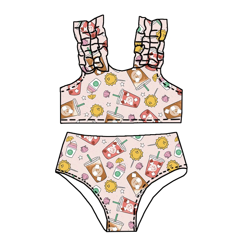 New Arrival Summer Kids Swimsuits Custom Western Printed Girls Ruffle Strap Two Pieces Bathing Suits - Image 3