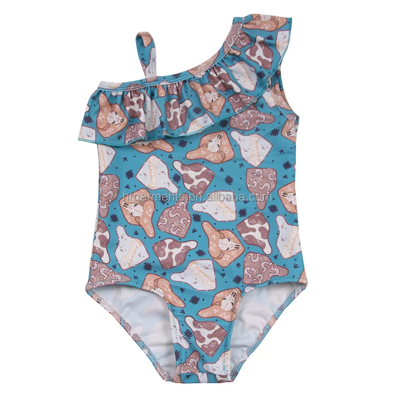 Western Cow Tag Print Summer Girls Swimsuit Ruffled Kids Swimwear for 0-16 Years Old Beach Bikini Swim Wear - Image 2