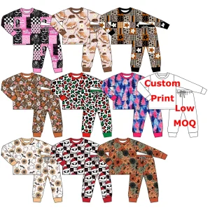 Hot Sale Autumn Halloween Christmas Print Kids Girl Boy Long Sleeve Pajamas 2 PCS Milk Silk Baby Sleep Wear Outfits