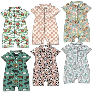 High-quality Custom-made Printed Baby Jumpsuit Summer Short-sleeved Jumpsuit with Button Closures Cute Crawling Suit
