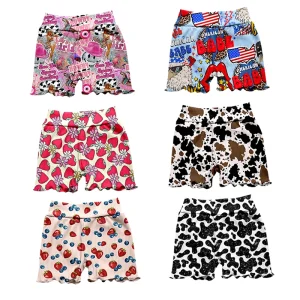 Wholesale Lovely Hot Sale Prints Babe High Waist Ribbed Fabric Lettuce Edge Girl's Biker Shorts
