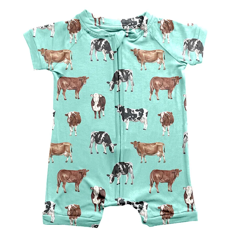 New Arrival Boy Romper With Zipper Short Sleeve Short Pants Western Pattern Bamboo Fabric Summer Newborn Baby Pajamas - Image 5