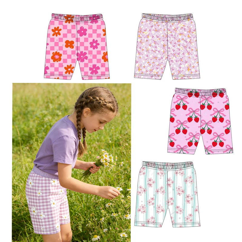 Custom Fabric Print Summer Baby Short Pants Tight Style Girl Casual Wear Cute Kids Biker Shorts