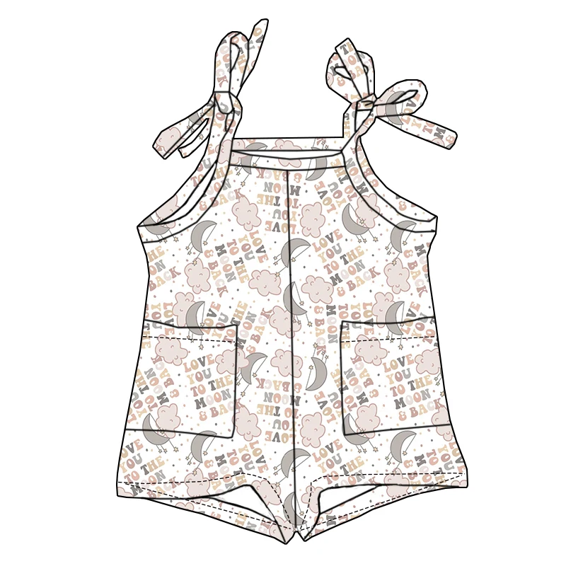 Newborn Girl Bamboo Comfortable Fabric Jumpsuit Lace-up Pocket Sleeveless High-quality Children's Jumpsuit - Image 4