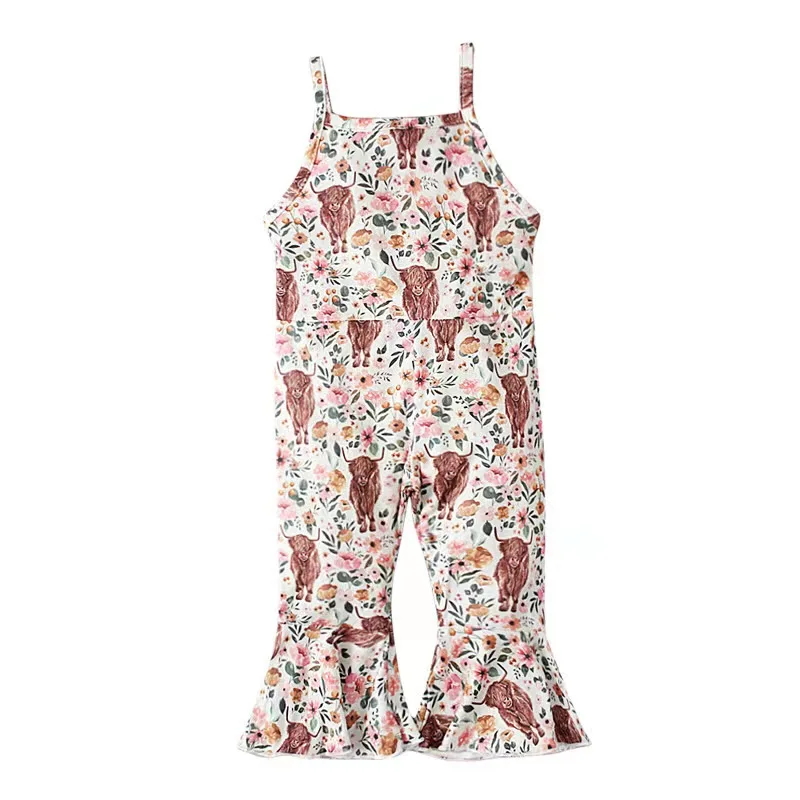 New Arrival Summer Children's Halter Jumpsuit Bell Bottoms Custom Print Western Design Sweet Little Girl Jumpsuit - Image 2