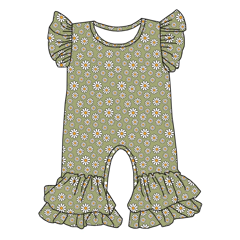 Children's Custom-made Printed One-piece Dress with Short Lace Sleeves and Double Layers Fashionable Jumpsuit for Girls - Image 3