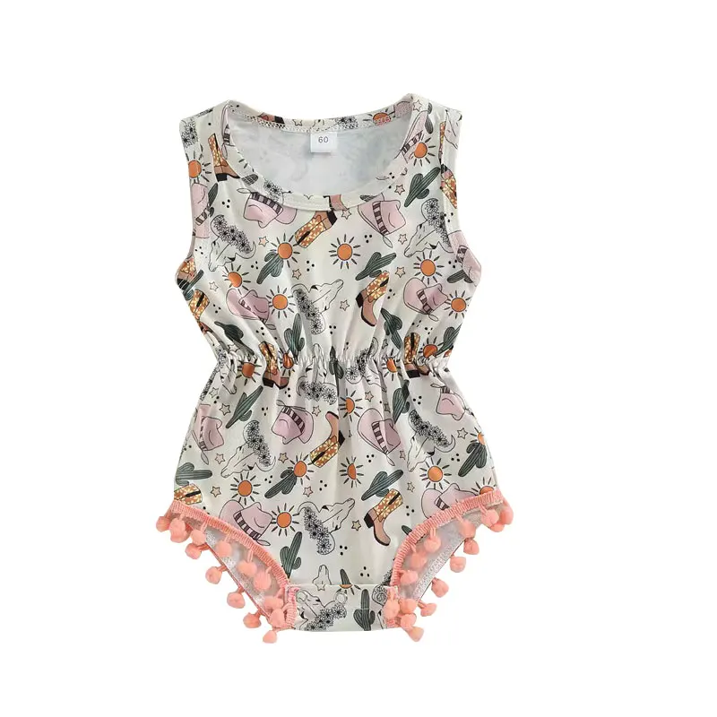 Nwe Style Baby Girl Summer Sweet Sleeveless Animal Cartoon Print Hairball Romper - Image 2