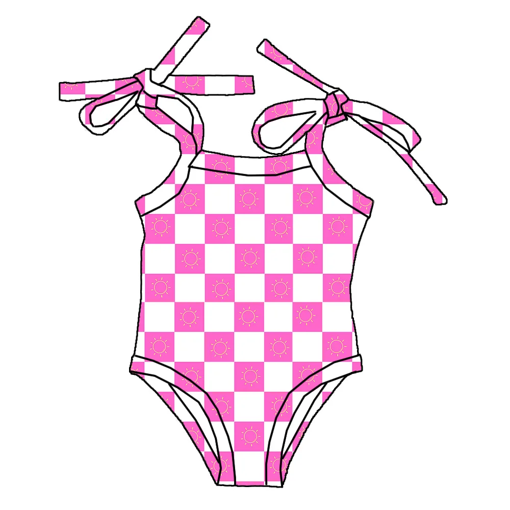 Wholesale Children Summer Clothes Kids Bathing Suit Custom Printing Warning Colors Girls One Piece Swimwear - Image 2