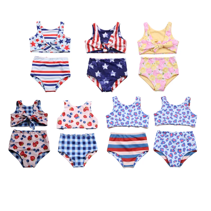 Reversible Printed Bikini Set Summer Two-Piece Bathing Suits Girls Baby Fourth of July Pattern