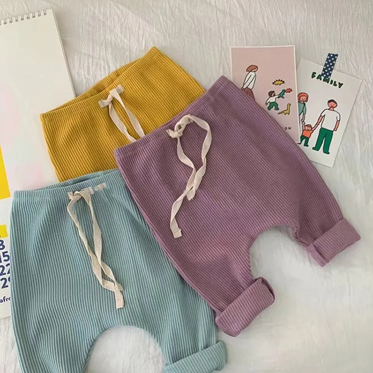 Newborn Infant Cheap Fashion Rib Knit Long Leggings Baby Custom Elastic Comfortable Trousers White String Plain Children Pants - Image 3