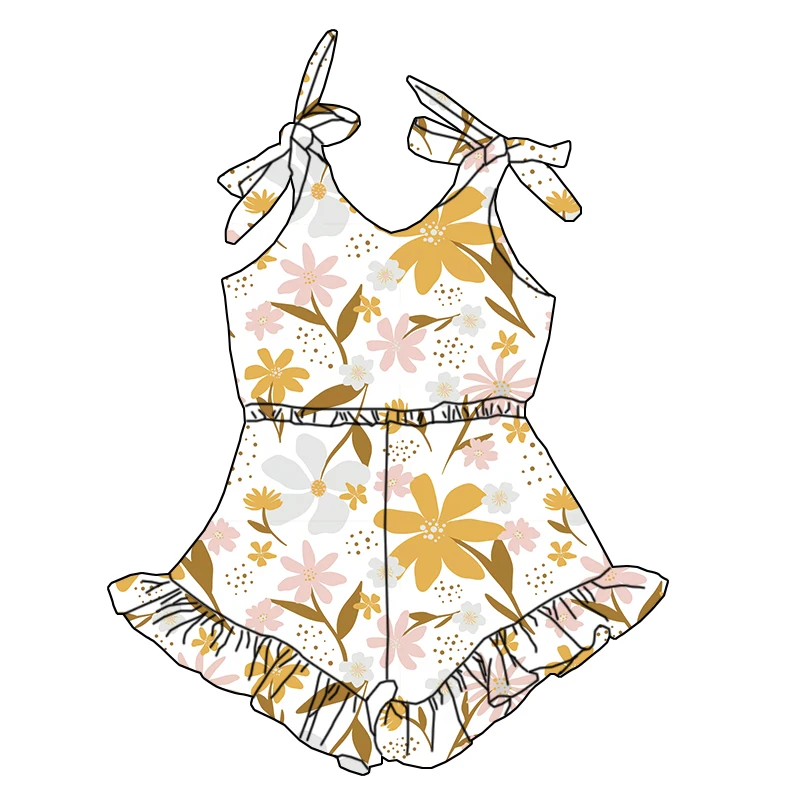 Premium Summer Factory Wholesale Baby Girls' Sleeveless Jumpsuits with Lace-up Pleated and Lace Designs Children's Jumpsuits - Image 6
