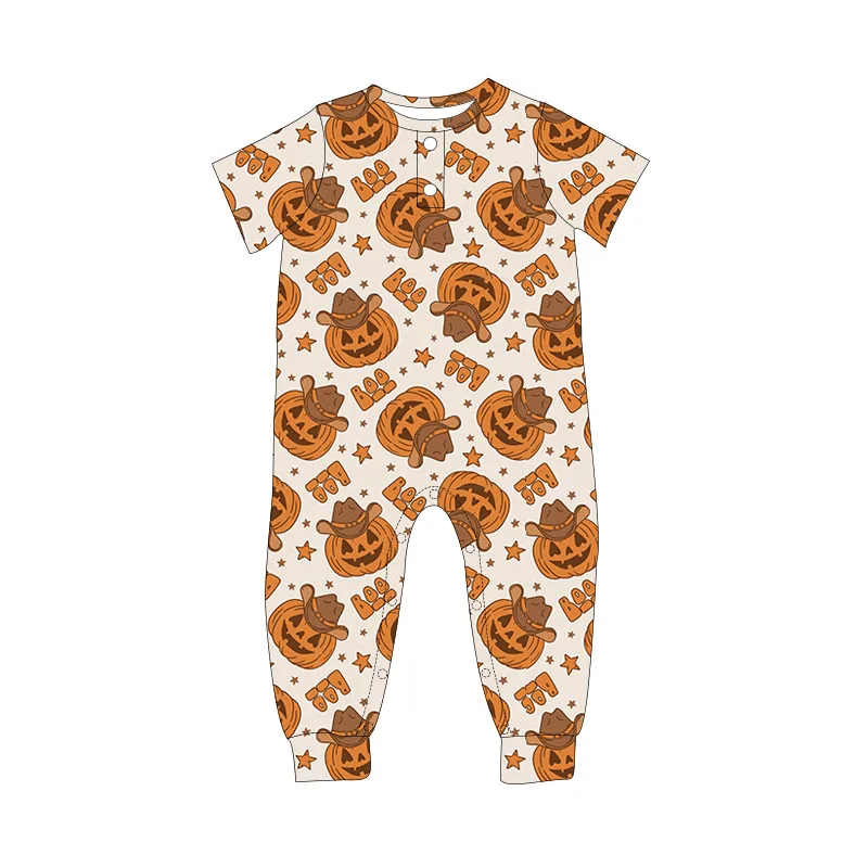 Wholesale Halloween Newborn Toddler Custom Milk Silk Pajamas Short Sleeve Romper Bottom Snap Infant Baby Clothes Jumpsuit Romper - Image 6