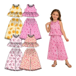 High-quality Summer Girl Sleeveless Peplum Top with Long Wide-leg Pants Set Custom Printed Children's Clothing