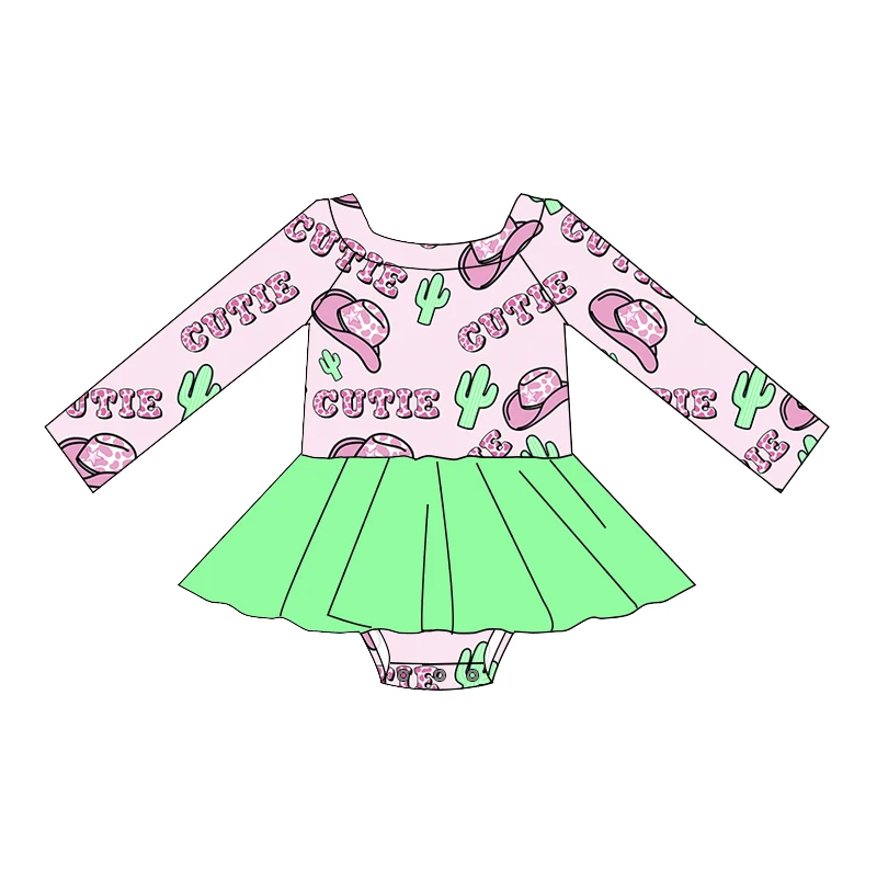 Factory Made Fall Winter Long Sleeve Off Shoulder Girl Skirted Romper Custom Print Kids Jumpsuit Baby Fitted Bodysuits - Image 3