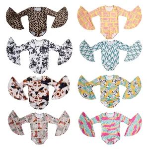 Boutique Kids Clothing Custom Bell Sleeve Leotards Soft Fabric Fashion Toddler Baby Girls Romper