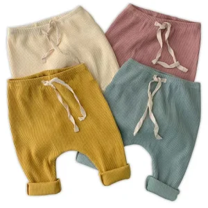 Newborn Infant Cheap Fashion Rib Knit Long Leggings Baby Custom Elastic Comfortable Trousers White String Plain Children Pants