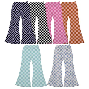 OEM&ODM Girls Checkered Print Breathable Cotton Flared Pants, Stylish  Casual Toddler Kids Trendy Bottoms Multiple Color Options