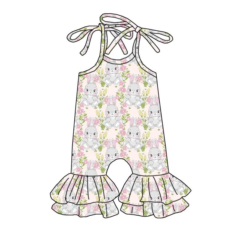 2026 Premium Children's Tied Belt Wide-leg Pants with Lace Trim and One-piece Dress with Easter Egg Print for Girls - Image 6