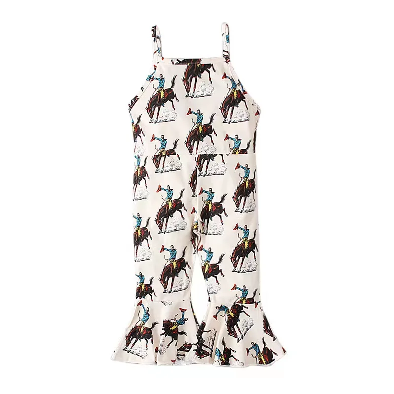 New Arrival Summer Children's Halter Jumpsuit Bell Bottoms Custom Print Western Design Sweet Little Girl Jumpsuit - Image 6