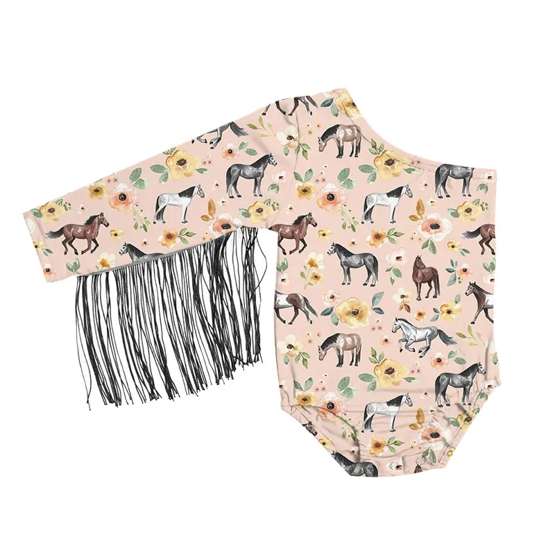 Baby Fashion One Shoulder Fringe Jumpsuit Custom Printing Comfortable Milk Silk Fabric Children's Boutique Clothing - Image 6